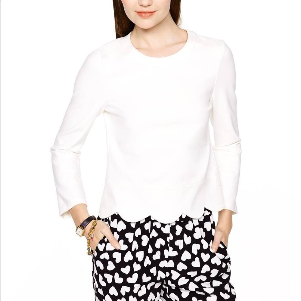 Kate Spade Women's Scalloped Long Sleeve Cropped Sweater‎ in White Size 0
